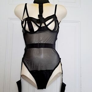 OH LA LA Cheri Paris Women's Elegant Black Sheer Bodysuit